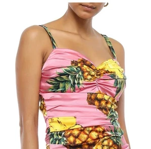 $2440 DOLCE & GABBANA PINEAPPLE PINK RUTCHED Silk SATIN Dress 44 IT / 10 - 12 UK - Picture 1 of 16