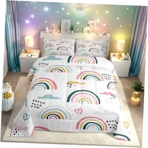 Rainbow Comforter Set Cartoon Rainbow Bedding Set Size for Queen Pattern 13 - Picture 1 of 7