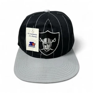 DS VTG 90s NFL LOS ANGELES RAIDERS STARTER PINSTRIPE SNAPBACK HAT Sz FREE - Picture 1 of 7