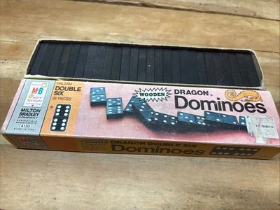 Dragon Dominoes Halsam Double Six Wooden 1970 Milton Bradley 28 Pieces #4130 - Image 1 of 4