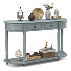 52" Long Sofa Table with 2 Drawers & Open Shelf Retro Console Table with Storage - Picture 1 of 11