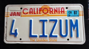 Vintage Orig. California License Plate Vanity. "4 LIZUM" 1987 - Picture 1 of 2