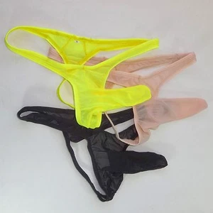 G2320 Hot Mens Sleeve Pouch Thong Mesh Stretchy Semi C-thru Sexy - Picture 1 of 17
