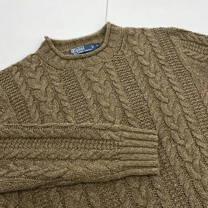 Vintage Polo Ralph Lauren sweater men Large Cable Knit Roll Neck Fisherman hemp - Picture 1 of 11
