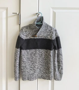 Baby Gap Sweater Boys 5 YRS Gray White Chunky Knit Jumper Shawl Neck Pullover - Picture 1 of 9