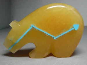 ZUNI FETISH F- 4531  ORANGE CALCITE MEDICINE BEAR BY KENRIC LAIWEKETE - Picture 1 of 6