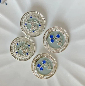 5pcs 23mm Shiny silver blue vintage Skeleton openwork rhinestone round buttons - Picture 1 of 6