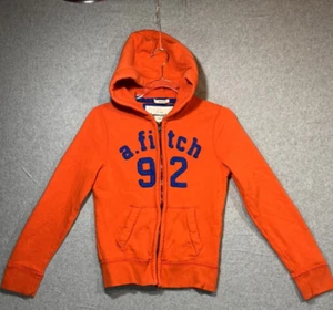 Abercrombie & Fitch Hoodie Boys Large Orange A.Fitch 92 Logo Cotton Full Zip - Picture 1 of 15