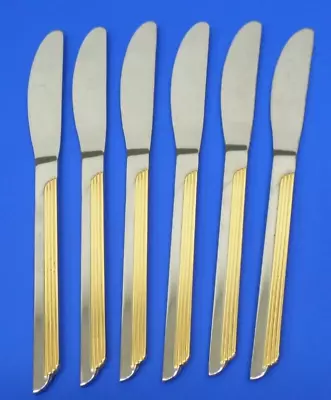 6 - WMF Cromargan STRATOS GOLD Glossy Stainless Japan Flatware DINNER KNIVES - Image 1 of 4