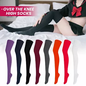 Calze lunghe donna ragazza velluto elasticizzato coscia alta sopra il ginocchio calze lisce ☆ - Foto 1 di 29