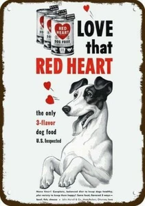 1950 Jack Russell Terrier Loves Red Heart Dog Food DECORATIVE REPLICA METAL SIGN - Picture 1 of 1