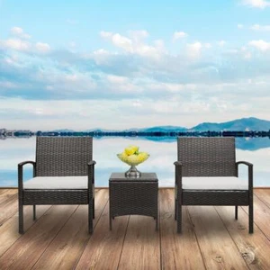 3 Pieces Outdoor Patio Rattan Wicker Chairs Square Coffee Table Furniture Set - Picture 1 of 12