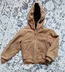 Carhartt Brown Duck Canvas Quilted Lined LS Full Zip Coat Jacket Youth S 6/7 - Picture 1 of 4
