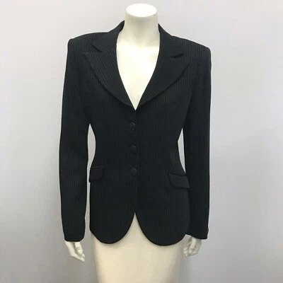 Chaqueta Armani Collezioni Negra Con Rayas Blancas Clásica Hecha en Italia 10 Foto 1 de 4