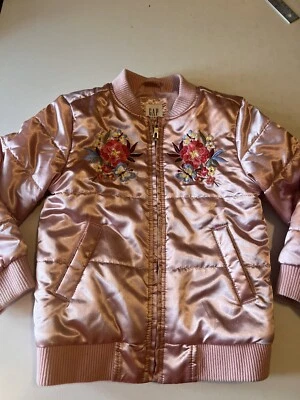 GAP KIDS Niñas Talla XS Xpequeña Chaqueta Abrigo Rosa Cremallera Bolsillos Satinado Bordado Foto 1 de 4