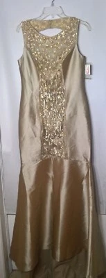 Pamela Roland Beaded Tulle Mikado Gold Satin Mermaid Gown Size 8 - Image 1 of 4