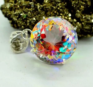 Certificado 85 Ct+Natural Místico 925 Plata Sólida Redondo Arco Iris Colgante Piedra Preciosa - Imagen 1 de 6