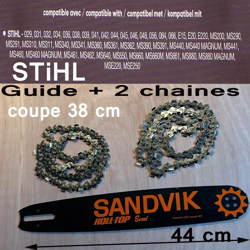 15" Guide  2 Chaines pour STIHL 029 034 036 038 039 MS290 MS340 MS360 MS390 - Photo 1/1