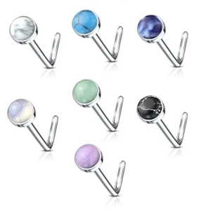 Semi Precious Stone Nose Stud Right angle L Bend Pin 20g - Picture 1 of 1