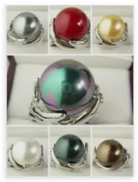 7 Цветов 14 мм Южное море круглый раковина жемчуг драгоценных камней ювелирных изделий кольцо размер AAA - Изображение 1 из 4