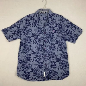 Undefeated Athletics Men XL Floral Button Up Shirt Blue 100% Cotton Short Sleeve - Picture 1 of 8