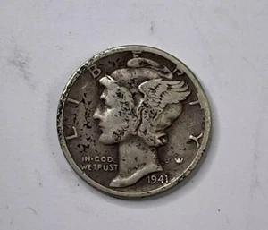 1941 **D** MERCURY HEAD SILVER DIME COIN - Picture 1 of 5