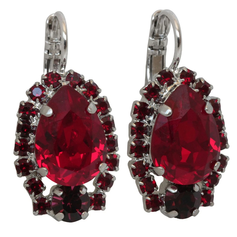 Sexy Pendientes Mariana Siam Dama en Rojo Rodio Chapado Lágrima Pera Cristal ¡GUAU! Foto 1 de 1