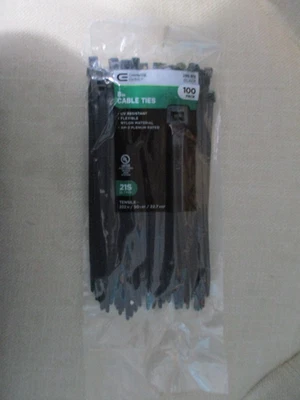 Commercial Electric 8 in. UV Cable Tie, Black (100-Pack) 295 813 NEW - Изображение 1 из 4