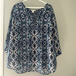Blusa para mujer Coldwater Creek manga 3/4 transparente plisada azul talla 2X (20-22) - Imagen 1 de 12