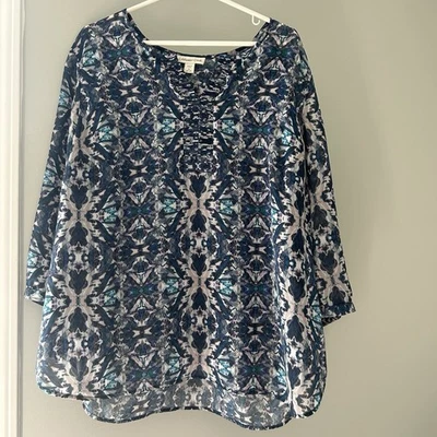 Blusa para mujer Coldwater Creek manga 3/4 transparente plisada azul talla 2X (20-22) Foto 1 de 4