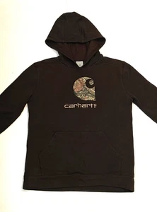 Carhartt Hoodie Camo Logo Pullover Brown Boys Youth Size Large 14-16 Used Stain - Picture 1 of 12