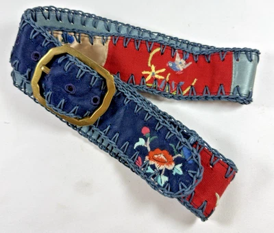 VTG Lucky Brand Belt Women's Embroidered Suede Leather Floral, Birds Boho SZ 34 - Image 1 of 4