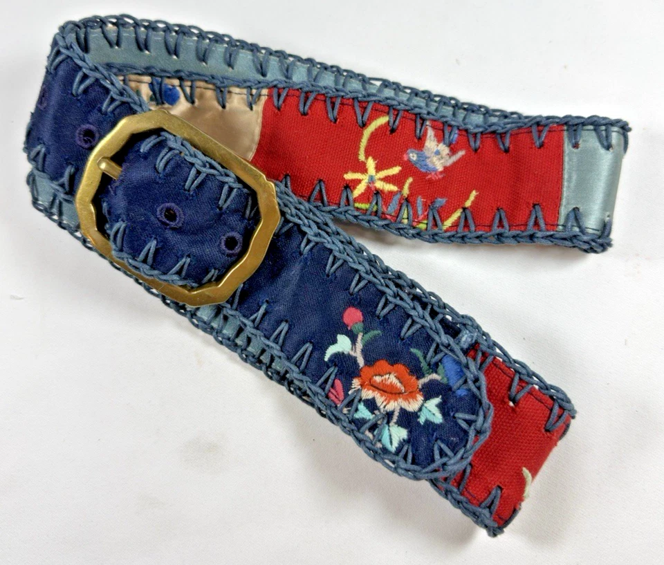 VTG Lucky Brand Belt Women's Embroidered Suede Leather Floral, Birds Boho SZ 34 - Image 1 of 4