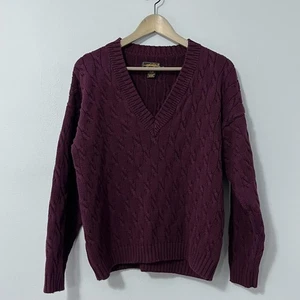 Suéter De Colección Eddie Bauer Mujer Mediano Borgoña Grueso Cable Tejido Algodón Años 90 - Imagen 1 de 11