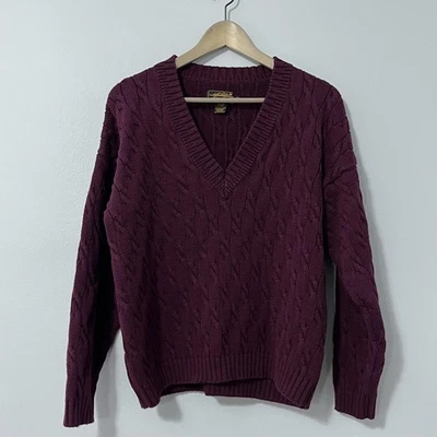 Suéter De Colección Eddie Bauer Mujer Mediano Borgoña Grueso Cable Tejido Algodón Años 90 Foto 1 de 4