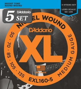 D'Addario Corde per Basso Nichel Scala Lunga 5 Corde .050-.135 EXL160-5 x 5 Set [O - Foto 1 di 2