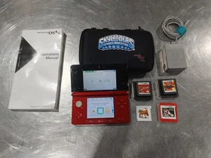 Good Condition Nintendo 3DS Red Bundle + 4 Games Charger Carrying Case SD Card - Picture 1 of 22