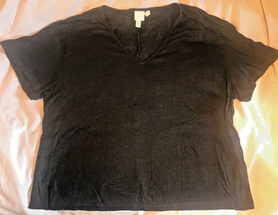 H&M dark brown oversized linen jersey V-neck t-shirt, size M (fits up to a 16) - Image 1 of 4
