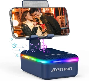 Cell Phone Stand with Bluetooth Speaker, LED Light & Lanyard – Blue - Picture 1 of 8