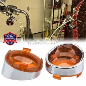 For Harley Sportster 883 Dyna Turn Signal Light Amber Lens Cover w/Bezels Visor - Picture 1 of 16