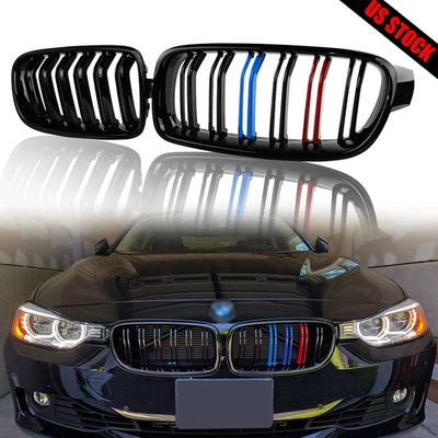 2X Glossy Black M-Color Front Kidney Grille For BMW F30 F31 320i 328i 2012-2018 Foto 1 de 4