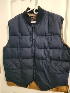 VTG Eddie Bauer Goose Down Puffer Vest Men's XL Navy/BrownGoose Down (BR44) - Picture 1 of 7