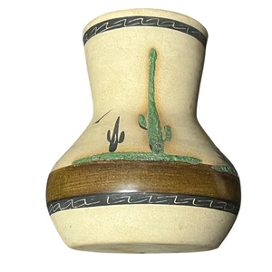 Vintage Betty Selby signierte Southwestern handbemalte Keramik Vase 6" Kaktus - Bild 1 von 6