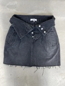 RE/DONE Denim Mini Skirt Size 24 Black Folding High Waist Pockets Raw-Edge Trim - Picture 1 of 6