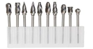 Carbide Rotary Burr Set Aluma Cut Aluminum 3mm Shank Sharp Use 1/8 Inch 10 Piece - Picture 1 of 8