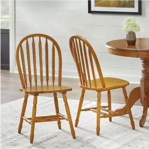 Simple Living Solid Wood Slat Back Dining Chairs Set of 2 Oak Kitchen Durable - Picture 1 of 3