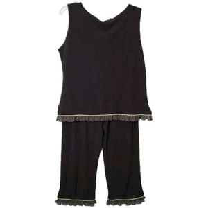 Vtg Ronni Nicole by Ouida SET Black Capri Pants Tank Top Ruffle Dressy Sz Large - Picture 1 of 21