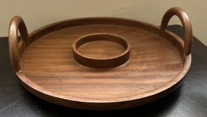 Handmade Teak Wood Wooden Appetizer Console Tray Chip Dip 12" Handles Costa Rica - Picture 1 of 12