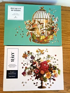 2 Galison 750 pc SHAPED Jigsaw Puzzles BOUQUET & BOUQUET OF BIRDS Complete - Picture 1 of 7