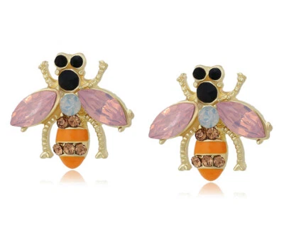 Luxus Biene Ohrringe Zirkonia Kristalle bunt 585er Gold 14K vergoldet Emaille - Bild 1 von 4